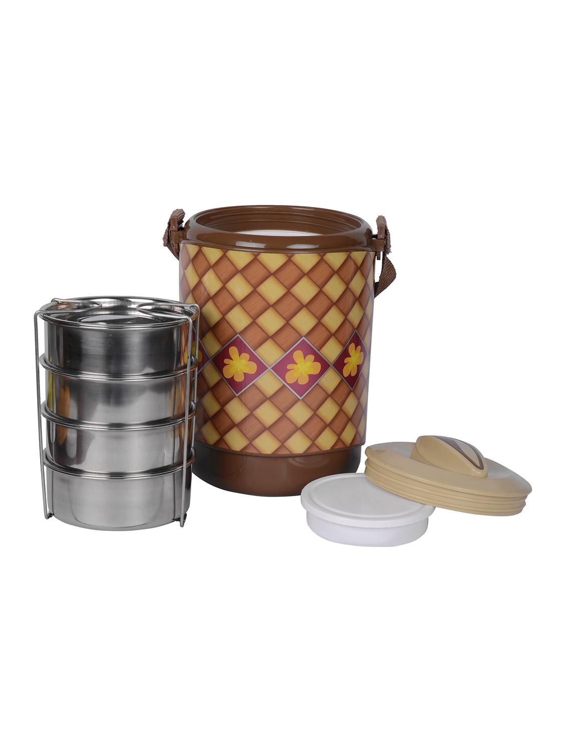 royale 4 junior hot lunch pack, 4 stainless steel tiffin box set, brown - 15853129 - Zoom Image - 2