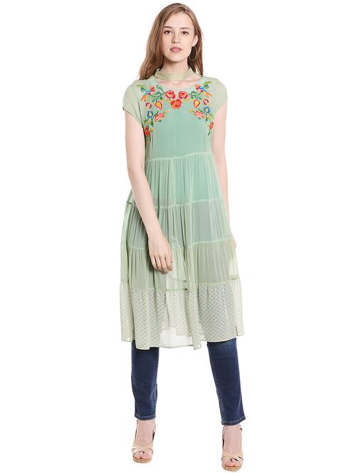 choker neck gathered tiered tunic - 15853399 - Standard Image - 1