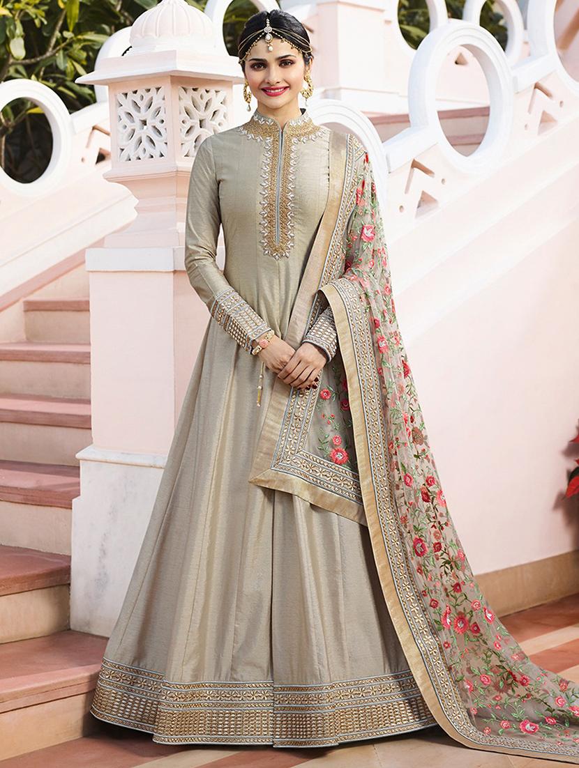 Embroidered semi-stitched anarkali suit - 15853535 - Zoom Image - 1