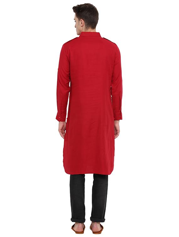 red solid pathani kurta - 15853861 - Zoom Image - 3