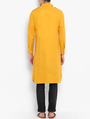yellow cotton long kurta - 15853862 - Standard Image - 3