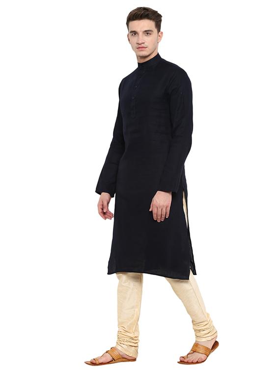 navy blue cotton long kurta - 15853867 - Zoom Image - 2