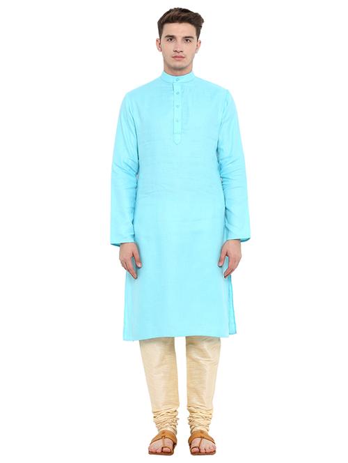 blue cotton long kurta - 15853868 - Standard Image - 1