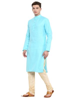 blue cotton long kurta - 15853868 - Standard Image - 2