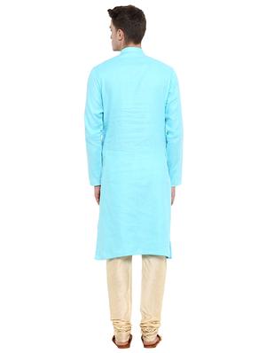 blue cotton long kurta - 15853868 - Standard Image - 3