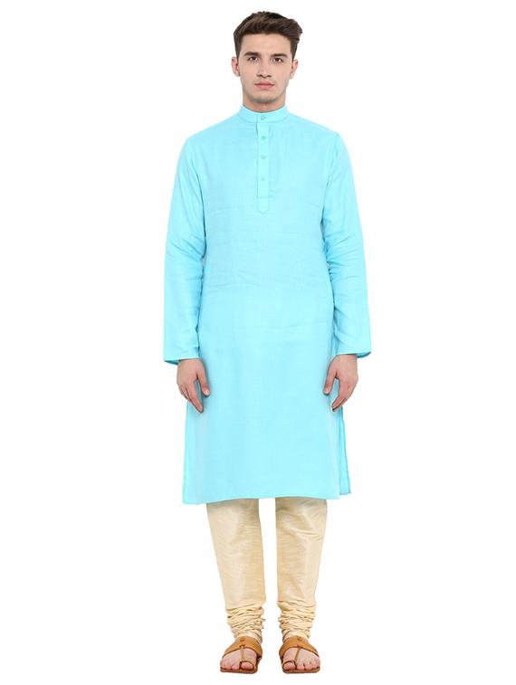 blue cotton long kurta - 15853868 - Zoom Image - 1