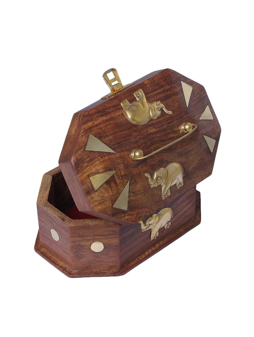 desi karigar wooden jewellery box with embossed brass elephant - 15854333 - Zoom Image - 2