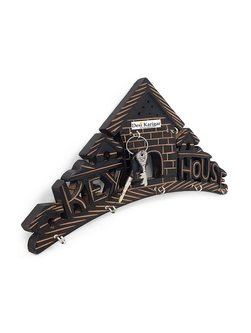 desi karigar wooden key holder in hut shape with handicraft design - 15854347 - Zoom Image - 2