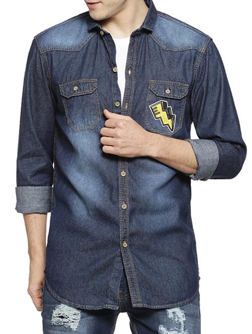 blue denim casual shirt - 15854363 - Very Small Image - 1