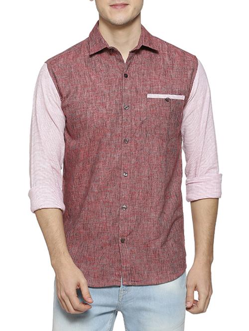 maroon cotton casual shirt - 15854364 - Standard Image - 1