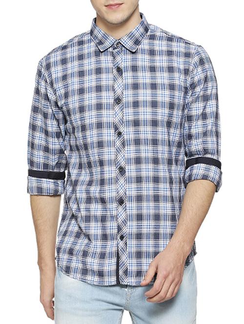 blue checkered casual shirt - 15854368 - Standard Image - 1