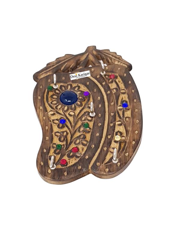 desi karigar wooden key holder in mango shape with handicraft design - 15854508 - Zoom Image - 2