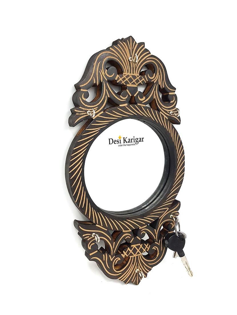 wooden key holder with mirror handicraft design - 15854562 - Zoom Image - 2