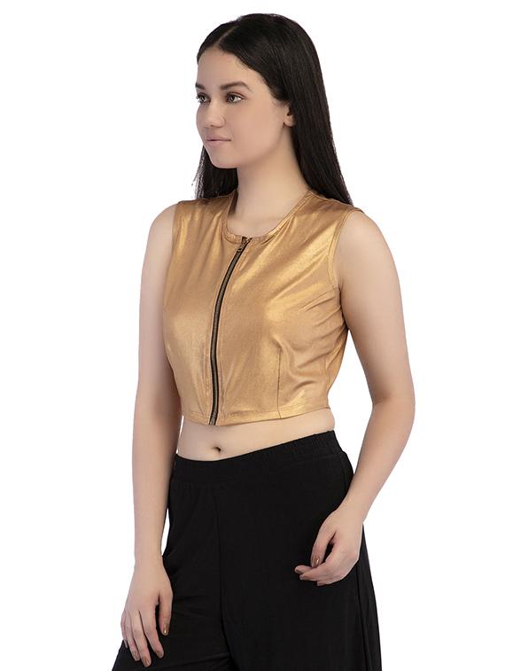 zip-up metallic crop top - 15854709 - Zoom Image - 2