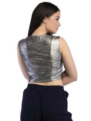 zip-up metallic crop top - 15854710 - Standard Image - 3