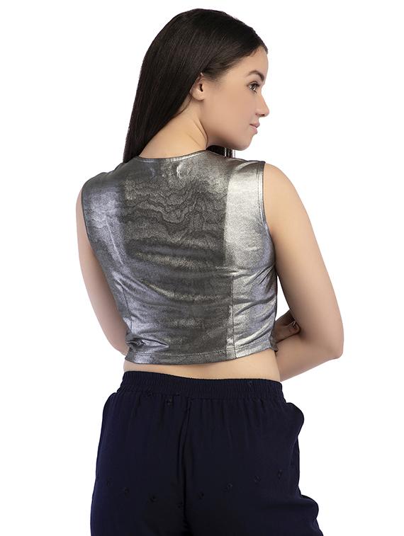 zip-up metallic crop top - 15854710 - Zoom Image - 3