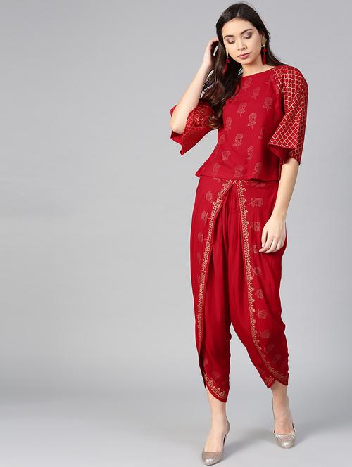 foil printed flared sleeved top with salwar - 15855191 - Standard Image - 1