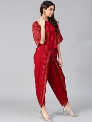 foil printed flared sleeved top with salwar - 15855191 - Standard Image - 2