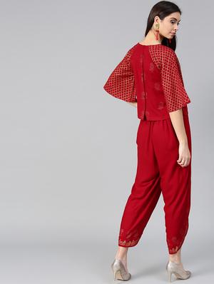 foil printed flared sleeved top with salwar - 15855191 - Standard Image - 3