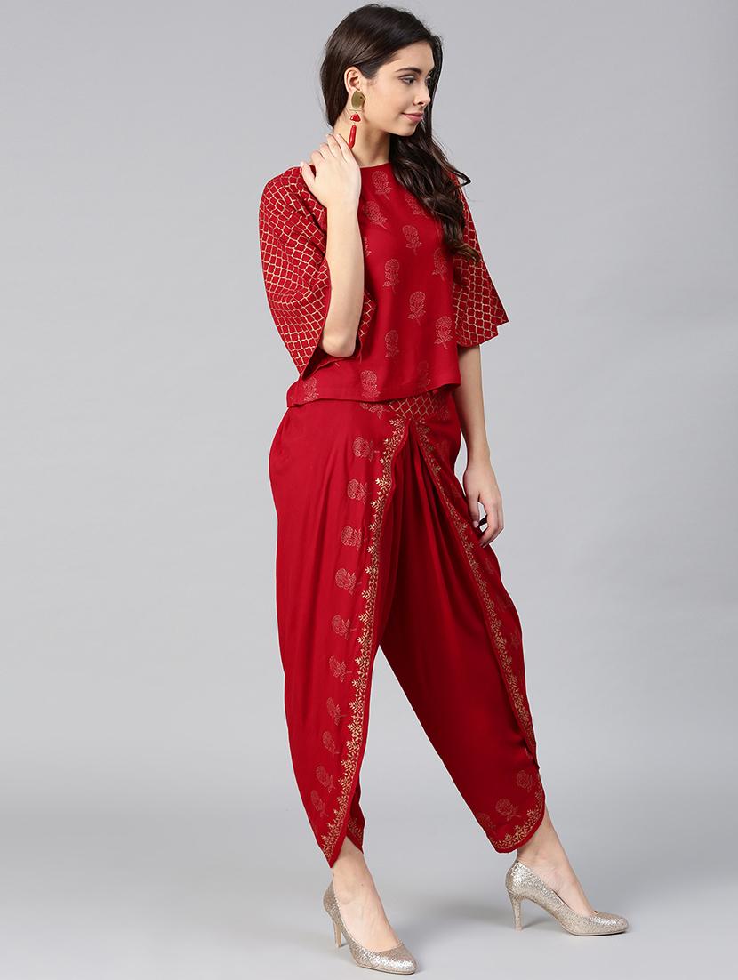 foil printed flared sleeved top with salwar - 15855191 - Zoom Image - 2