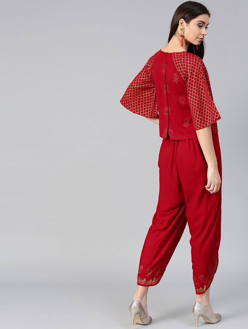 foil printed flared sleeved top with salwar - 15855191 - Zoom Image - 3