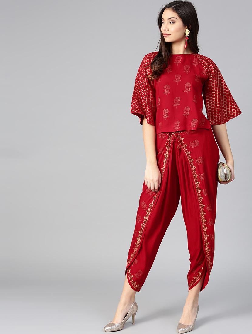 foil printed flared sleeved top with salwar - 15855191 - Zoom Image - 4