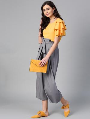 ruffle detail top & pleated trouser set - 15855198 - Standard Image - 4