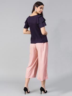 ruffle detail top & pleated trouser set - 15855201 - Standard Image - 4