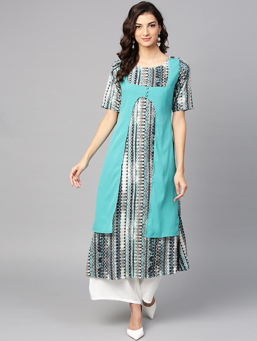 layered printed a-line kurta - 15855209 - Zoom Image - 1