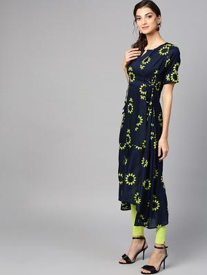 high low printed kurta - 15855215 - Standard Image - 2