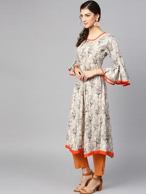 bell sleeves a-line kurta - 15855220 - Standard Image - 2