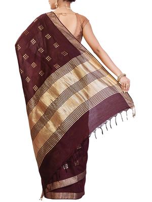 geometrical zari motif linen woven saree with blouse - 15855812 - Standard Image - 2