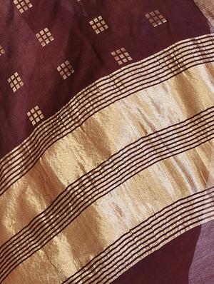 geometrical zari motif linen woven saree with blouse - 15855812 - Standard Image - 3