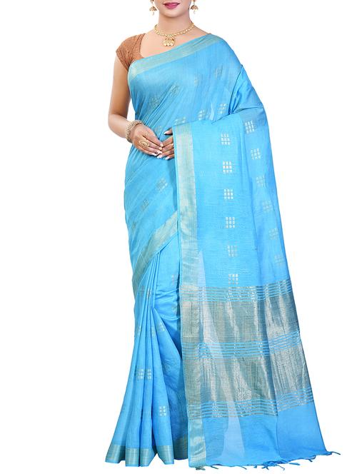 geometrical zari motif linen woven saree with blouse - 15855813 - Standard Image - 1