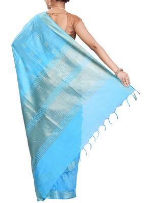 geometrical zari motif linen woven saree with blouse - 15855813 - Standard Image - 2