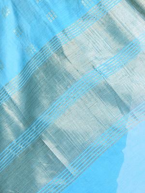 geometrical zari motif linen woven saree with blouse - 15855813 - Standard Image - 3
