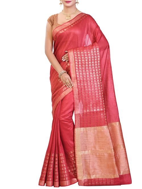 paisley zari border linen woven saree with blouse - 15855819 - Standard Image - 1