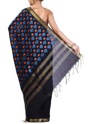 geometrical motif linen woven saree with blouse - 15855823 - Standard Image - 2