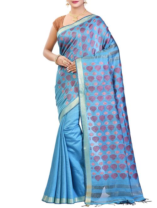 geometrical motif linen woven saree with blouse - 15855824 - Standard Image - 1