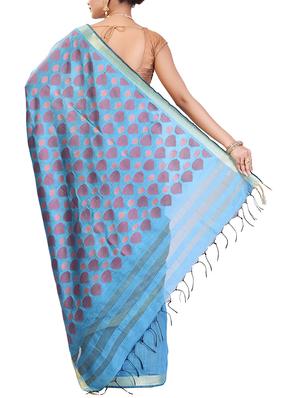 geometrical motif linen woven saree with blouse - 15855824 - Standard Image - 2