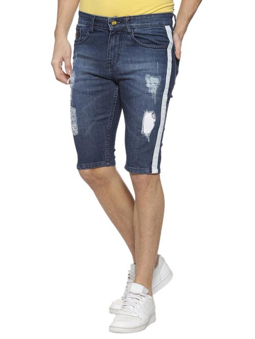 blue side striped ripped denim shorts - 15856249 - Standard Image - 1