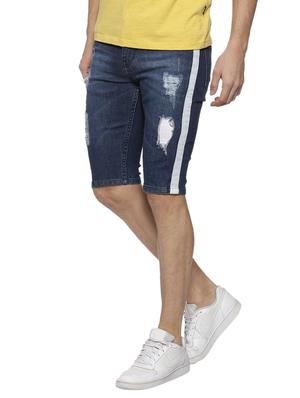 blue side striped ripped denim shorts - 15856249 - Standard Image - 2