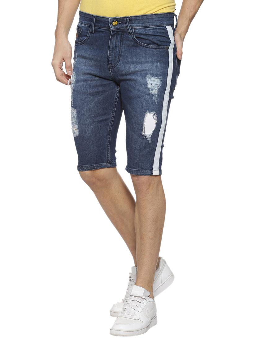 blue side striped ripped denim shorts - 15856249 - Zoom Image - 1