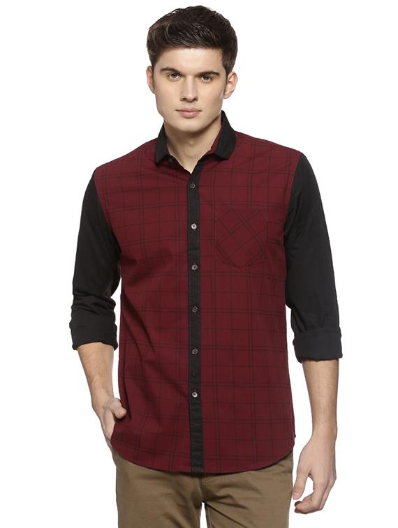 maroon checkered casual shirt - 15856256 - Zoom Image - 1