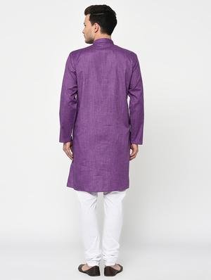 purple solid long kurta - 15856462 - Standard Image - 3