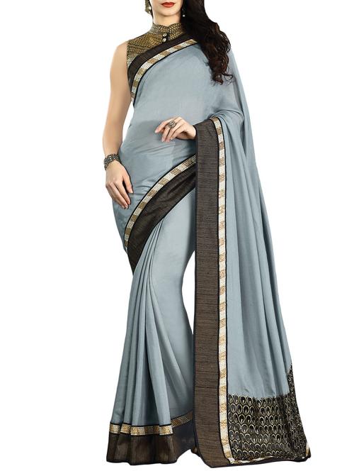 lace border grey saree with blouse - 15856764 - Standard Image - 1