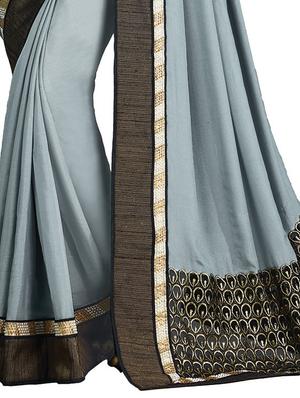lace border grey saree with blouse - 15856764 - Standard Image - 2