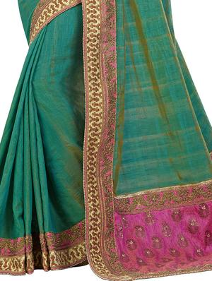 contrast embroidered border saree with blouse - 15856805 - Standard Image - 2