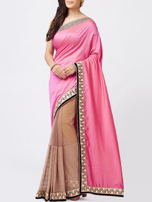 embroidered border half & half saree with blouse - 15856806 - Standard Image - 1