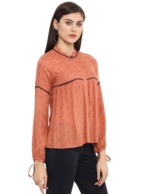 contrast lace detail gathered shirt - 15856851 - Standard Image - 2